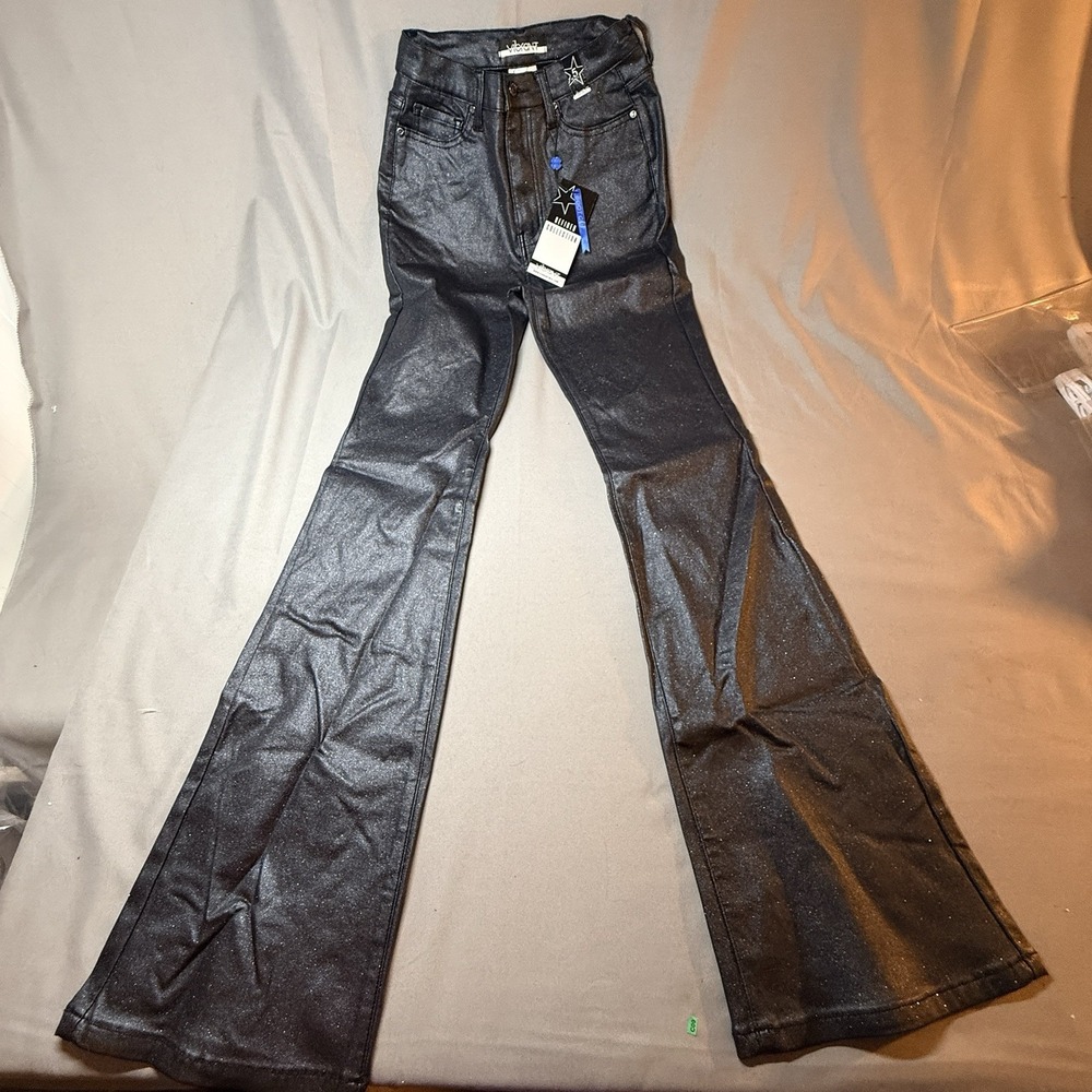 Vibrant MIU Metallic Bootcut Pants Womens 5 Black NEW Shimmer Coated